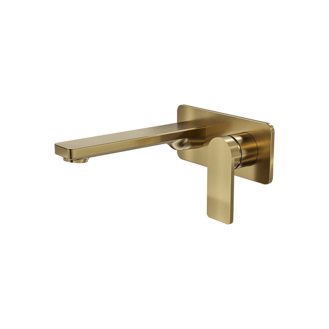 Aspire Nuovo Wall Mixer With Spout And Plate Brushed Brass