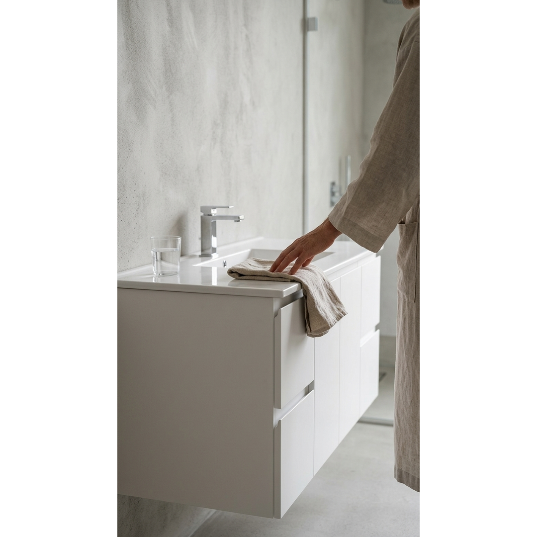 Aspire Unity II 1200 Vanity 1 Tap Hole W/Hung C/W Sq Ceramic Top White