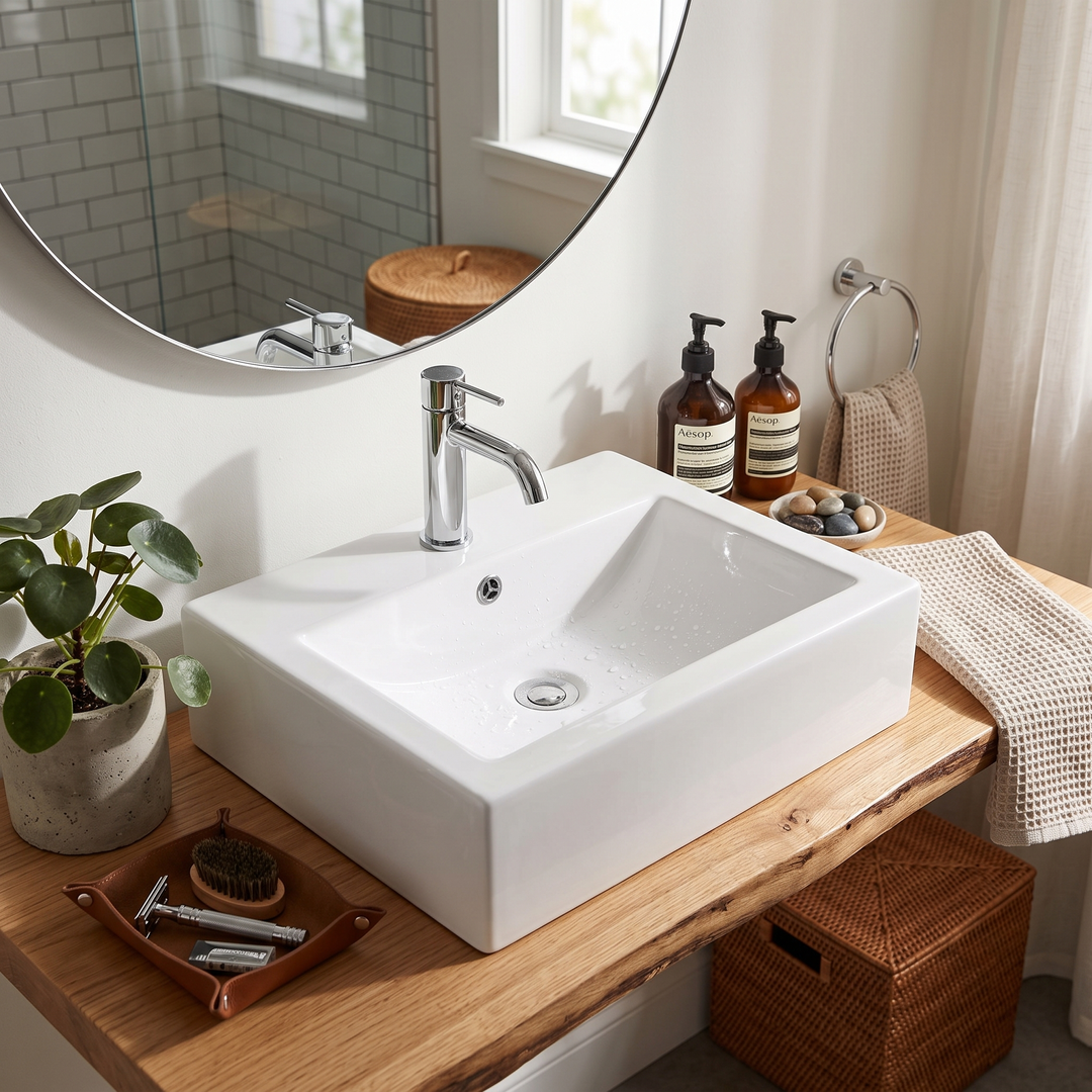 Aspire Unity Square Above Counter Basin White 1 Tap Hole 510X410