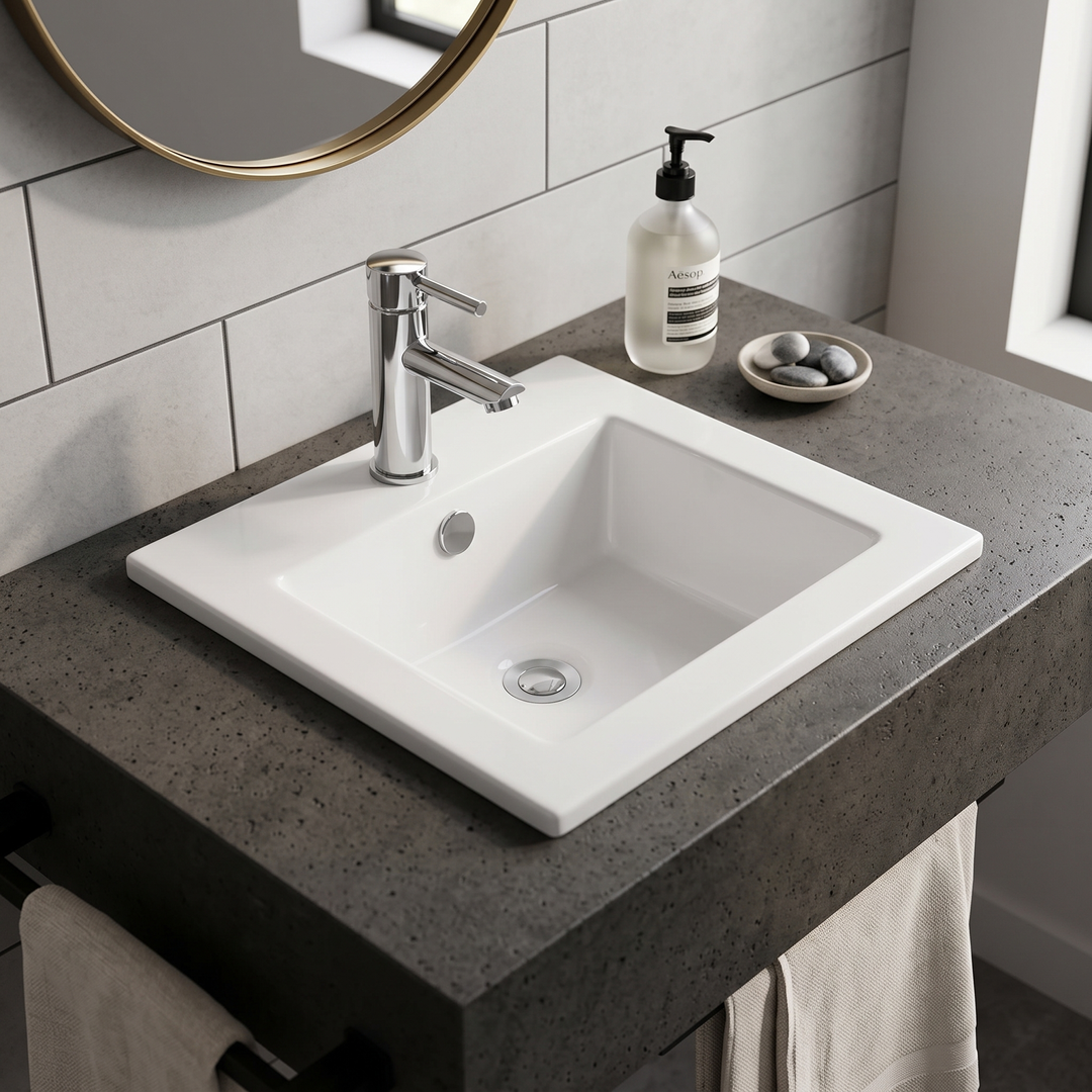 Aspire Unity Square Inset Basin White 1 Tap Hole 425 X 425 X 170