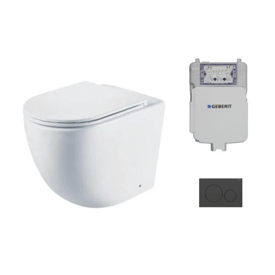 Aspire Urban II Wf Inwall Suite Round Tone In Tone Button Cistern Seat & Pan Matt Black & Black