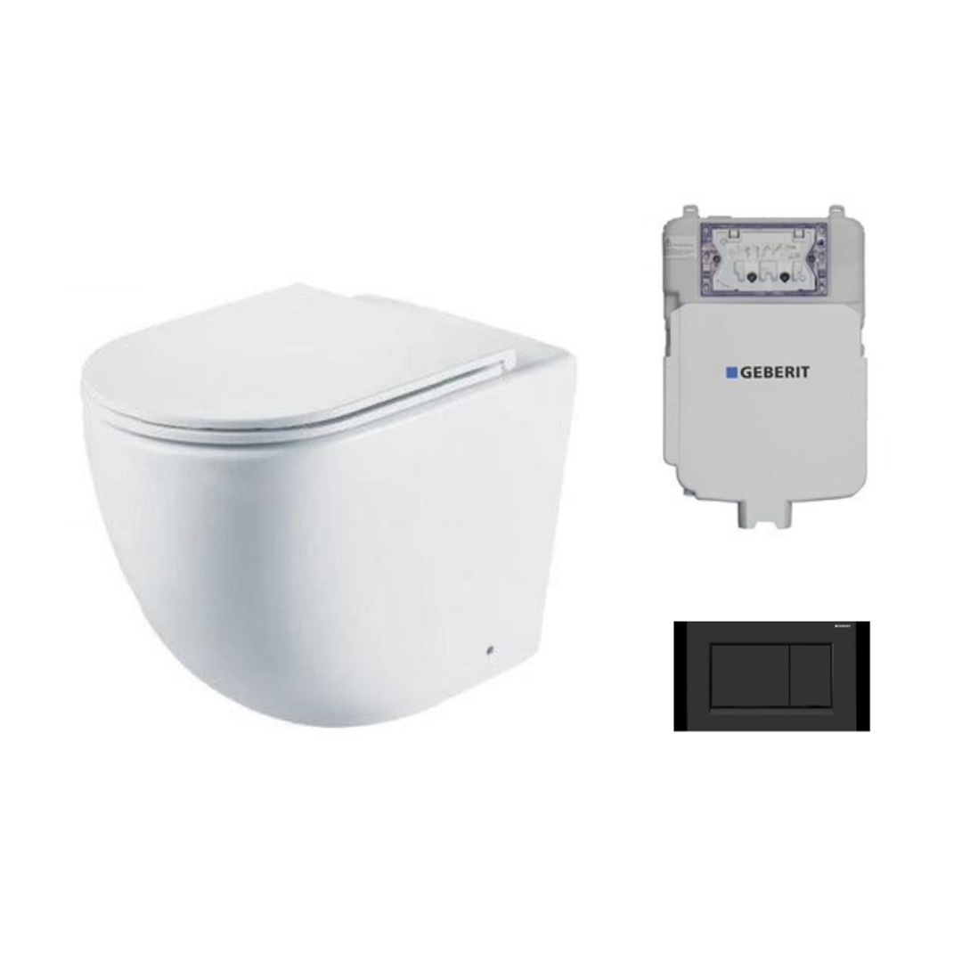 Aspire Urban II Wf Inwall Suite Square Tone On Tone Button Cistern Seat & Pan Matte Black