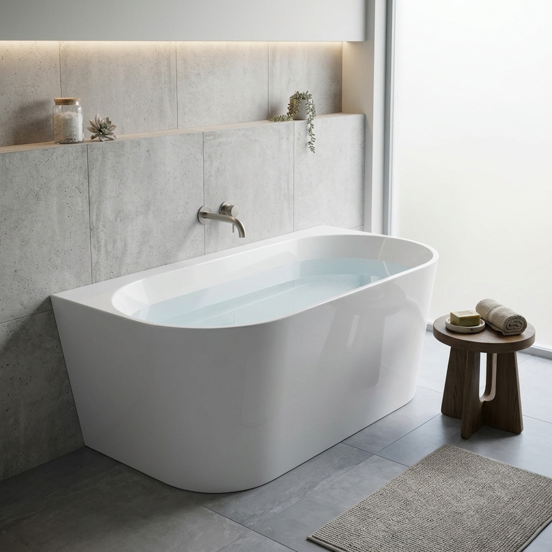 Aspire Urban III 1500mm Acrylic Back To Wall Freestanding Bath No Overflow White 1500 X 750 X 580mm