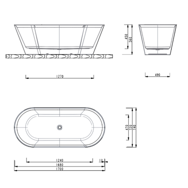 Aspire Urban IIi 1700mm Acrylic Freestanding Bath No Overflow White 1700 X 750 X 560Mm