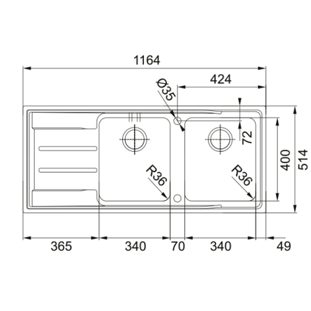 Franke Aton Double Bowl Sink Left Hand Drainer