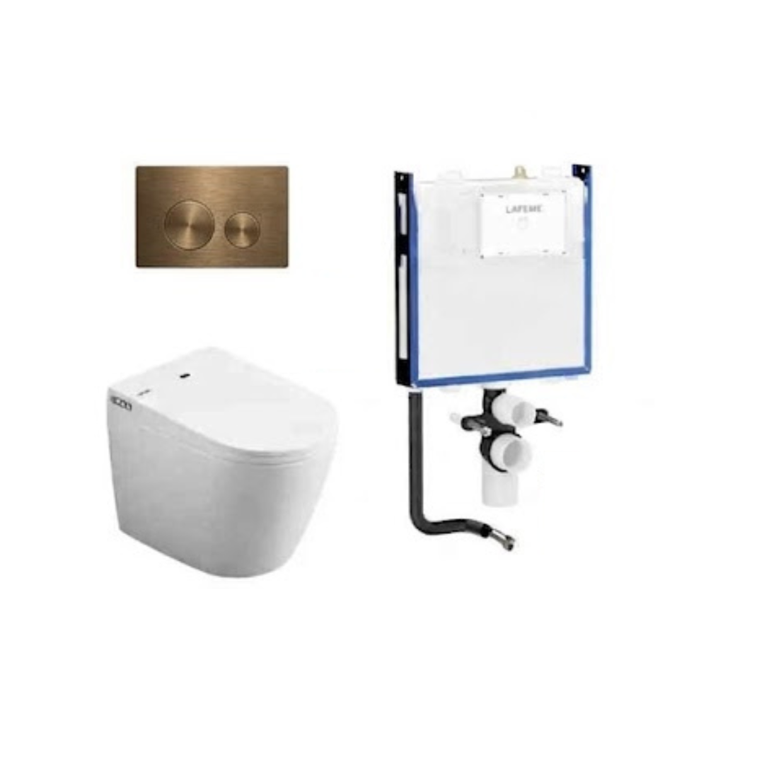 Aulic Lafeme Crawford Inwall Cistern Floor Pan Smart Toilet With Brushed Bronze Flush Plate