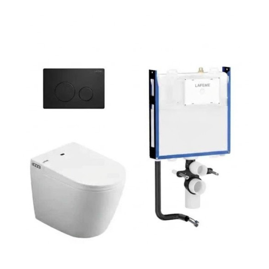 Aulic Lafeme Crawford Inwall Cistern Floor Pan Smart Toilet With Matte Black Flush Plate