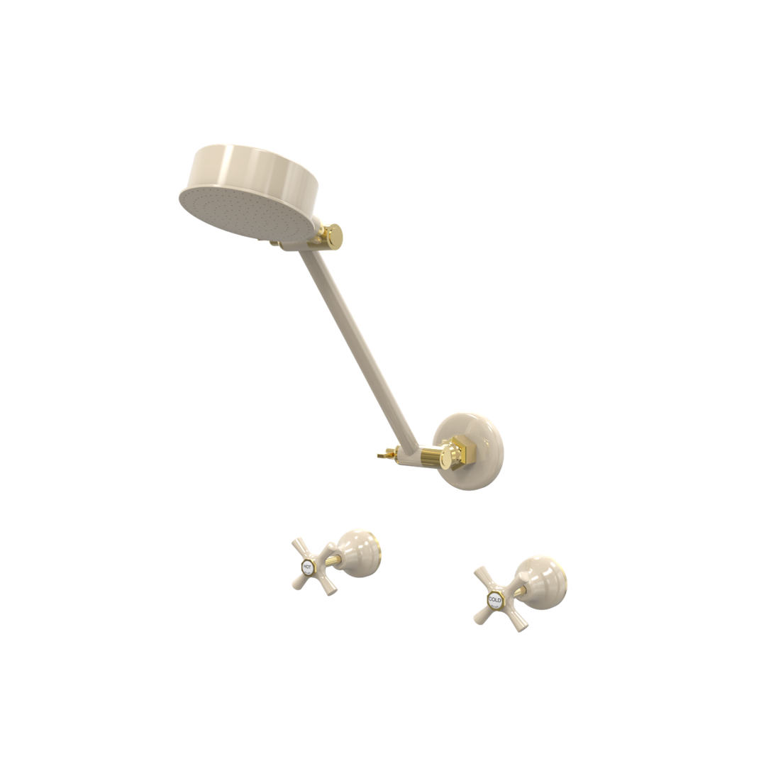 Par Bell Shower Set Adjustable Arm Lever Ivory & Gold