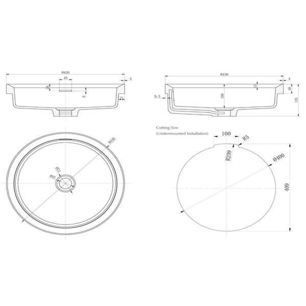 Bella Vista Calypsa Semi-Inset Basin Latte 430 X 430 X 135Mm