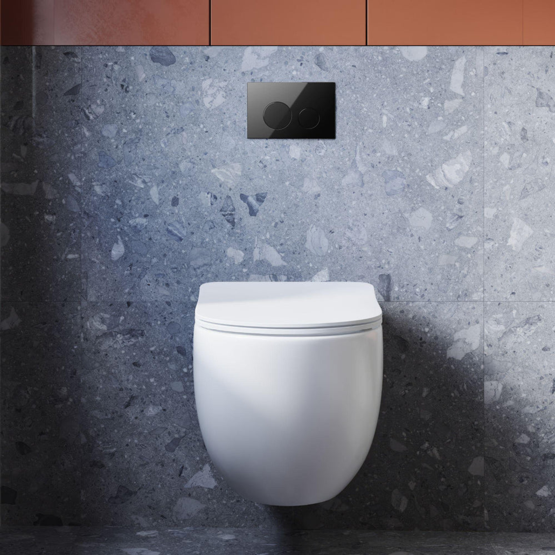 Belbagno Dual Flush Plate Black Glass Black Glass Buttons Bb-1104-Bg-Bg