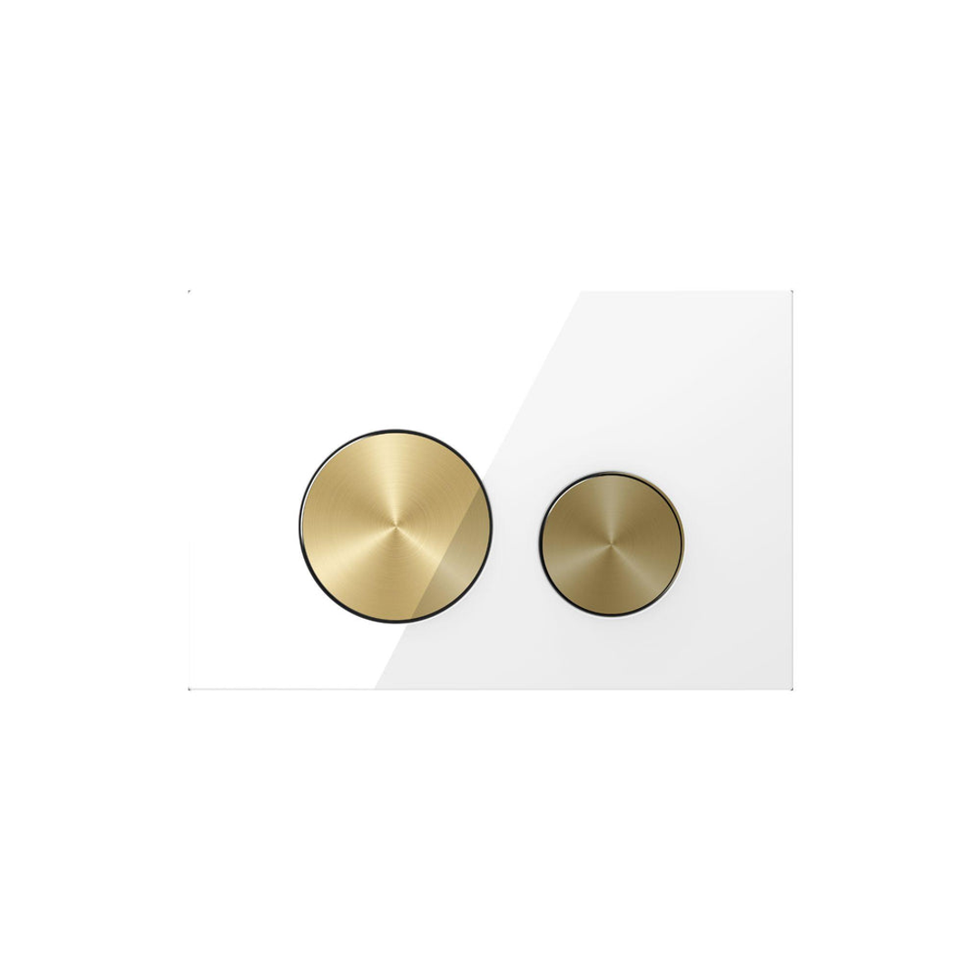 Belbagno Dual Flush Plate White Glass Gold Buttons Bb-1104-Wg-Bg