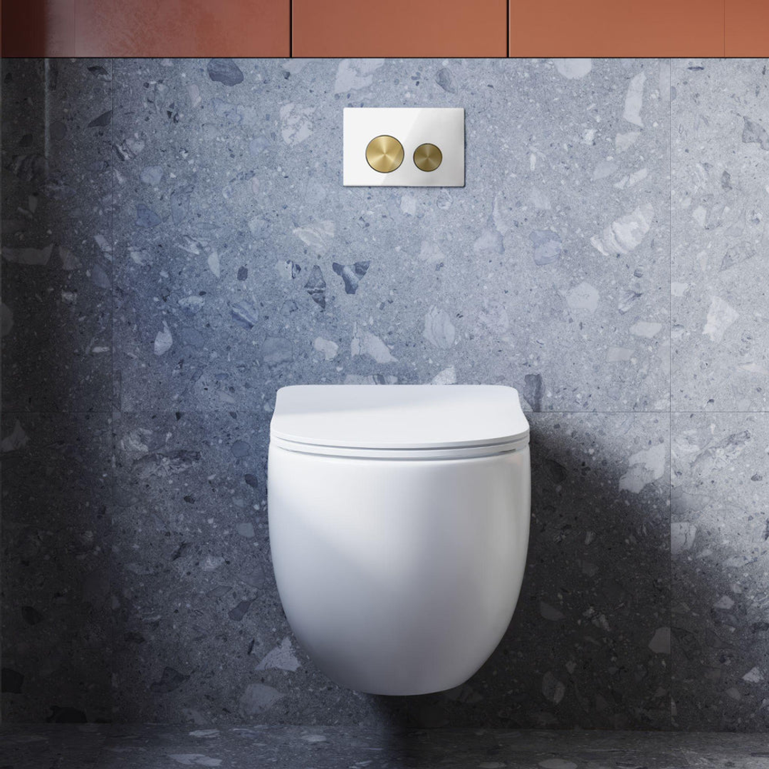 Belbagno Dual Flush Plate White Glass Gold Buttons Bb-1104-Wg-Bg