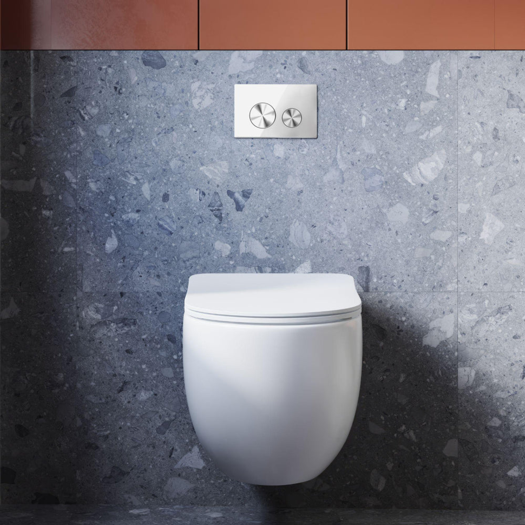 Belbagno Dual Flush Plate White Glass Silver Buttons Bb-1104-Wg-Bs