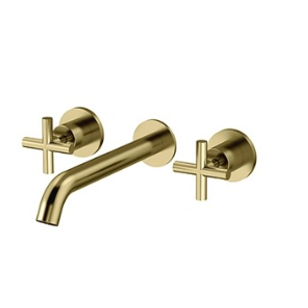 Streamline Axus Cross Wall Basin Set 220Mm Spout Brushed Brass Pvd
