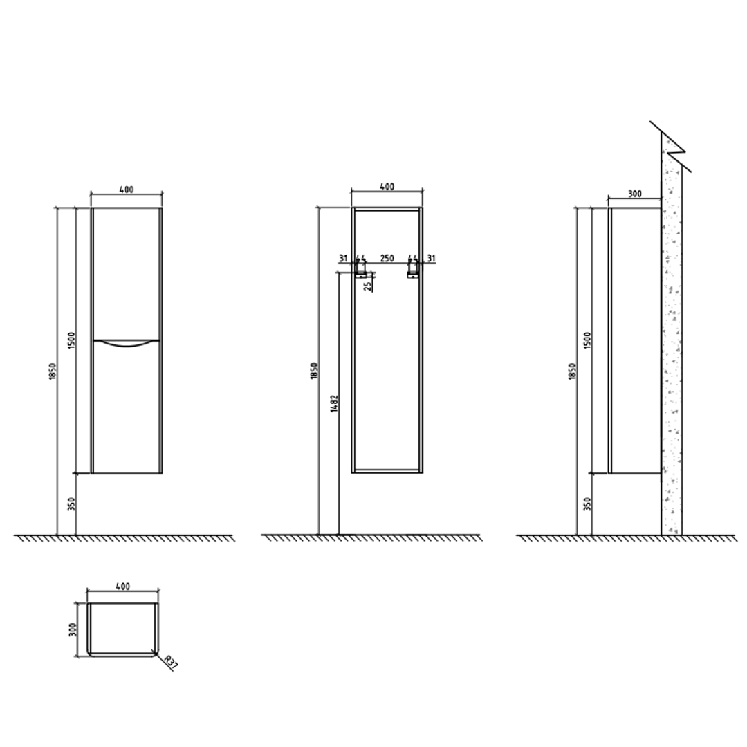 Belbagno Ancona Side Cabinet WHITE OAK 400 X 300 X 1500