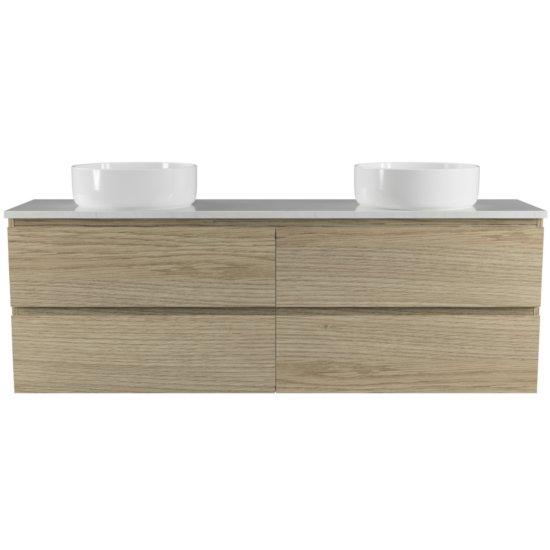 TIMBERLINE BILLIE VANITY 1500MM DOUBLE WG BASINS SILKSURFACE AC TOP WALL HUNG