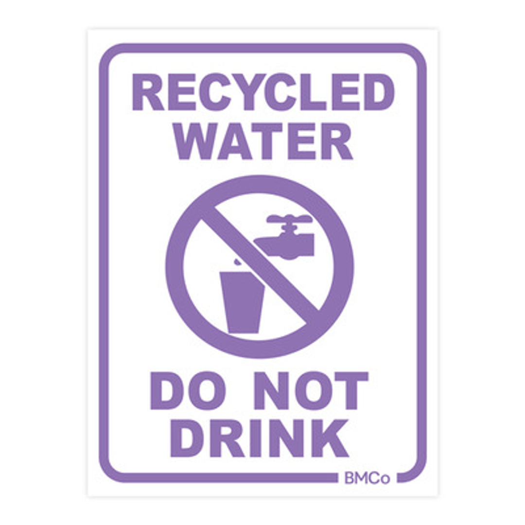 Plumbing Sign Metal 100Mm X 75Mm Recycled Water Do Not Drink White/ Lilac Sg0683