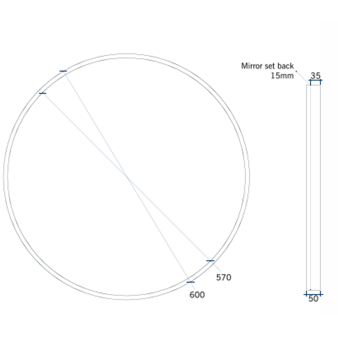 Thermogroup Contractor 600mm Diameter Round Black Frame Mirror with Demister