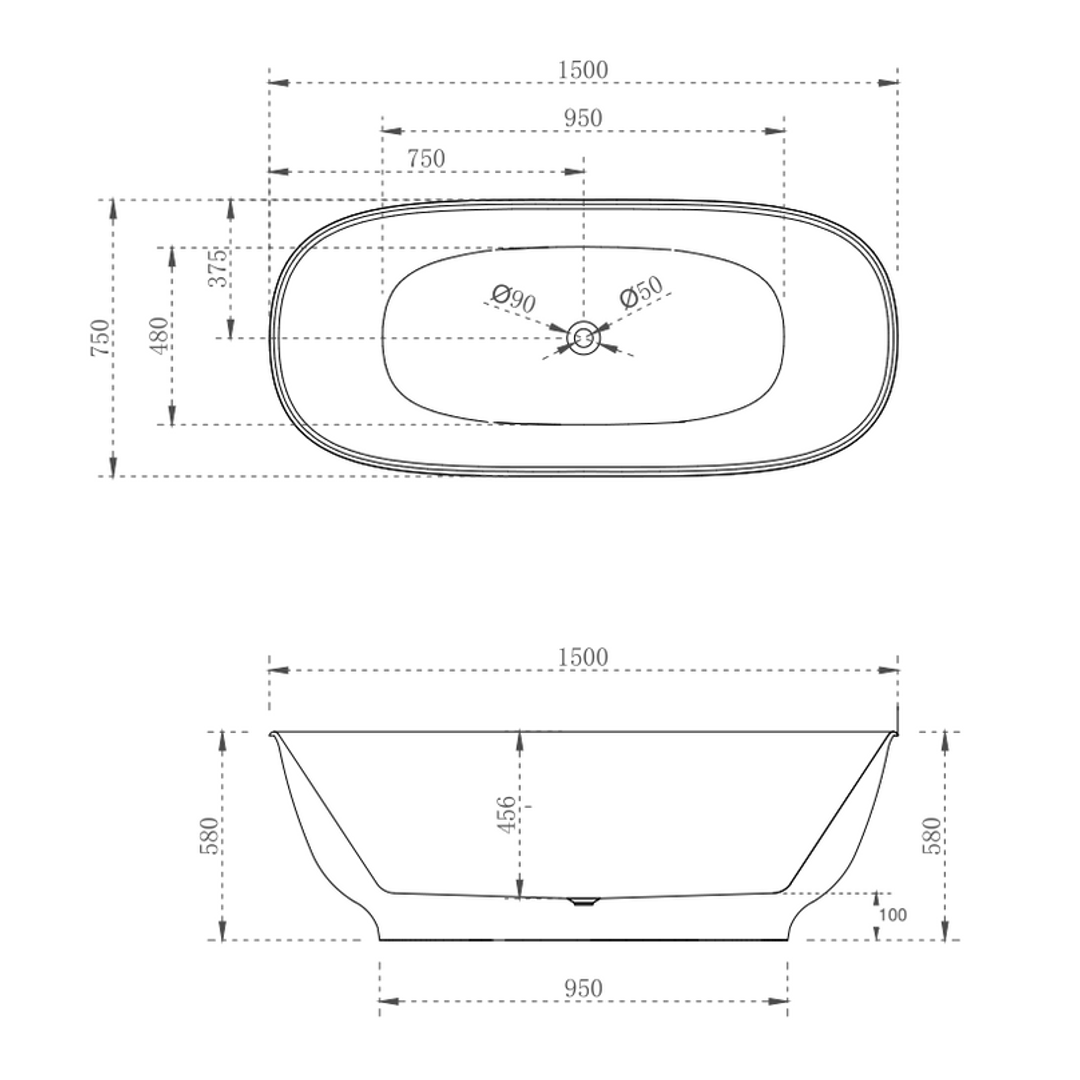 Cassa Design Hampton Bath Matte White 1500mm