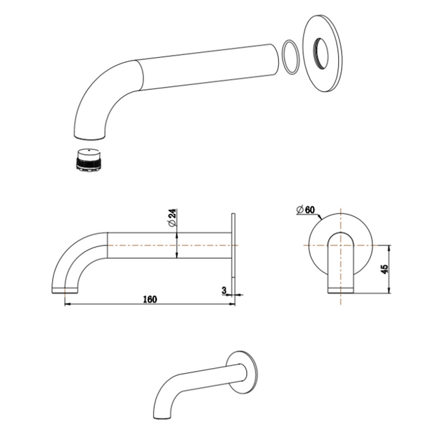 Bella Vista Mica Bath Spout Curved 160mm Gun Metal
