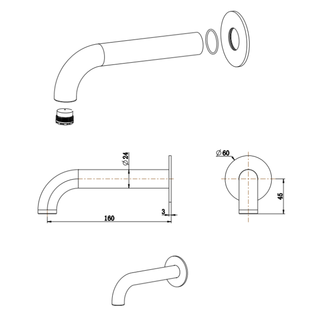 Bella Vista Mica Bath Spout Curved 160mm Black