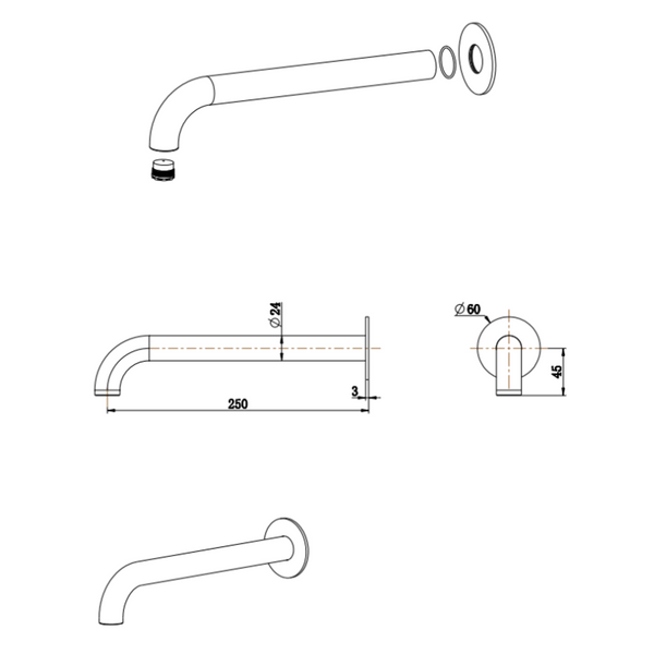 Bella Vista Mica Bath Spout Curved 250mm Brushed Nickel