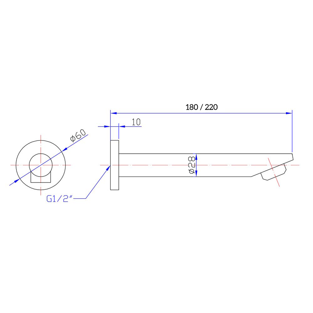 BELLA VISTA LIANA ROUND BATH SPOUT 180MM CHROME