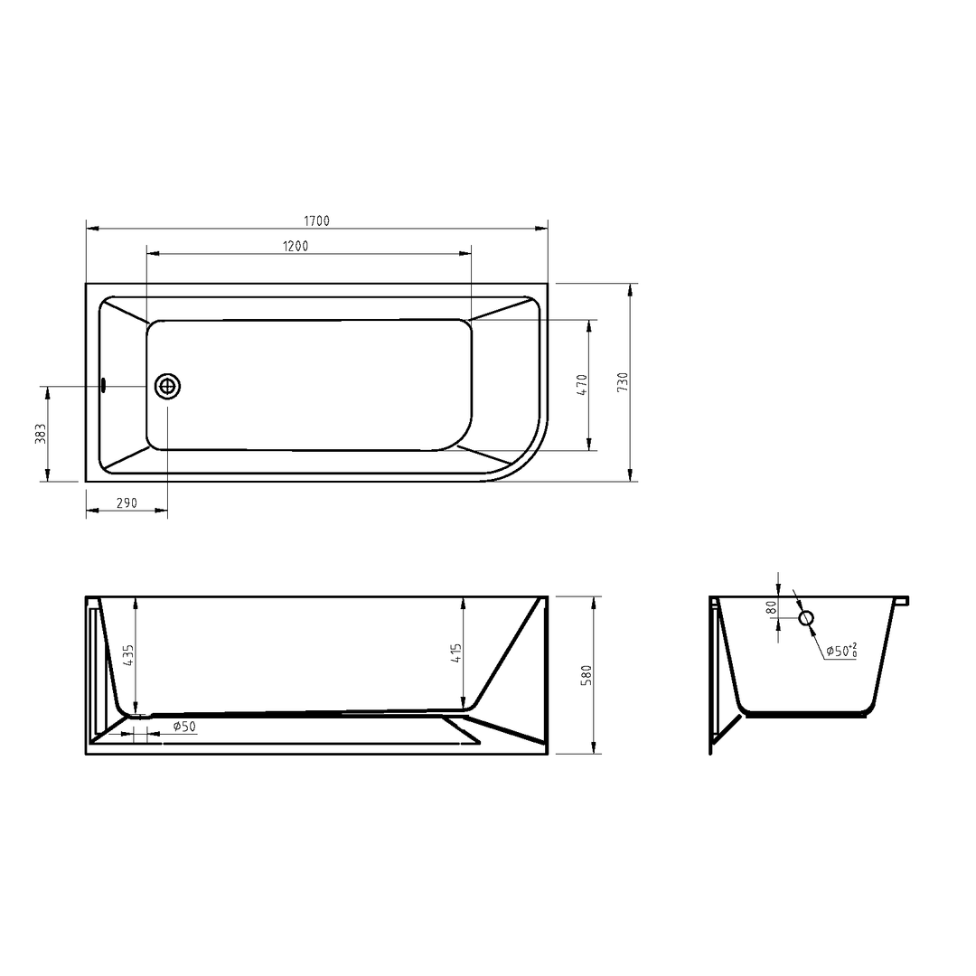 Bnk Naga Left Hand Corner Bath Gloss White 1700mm