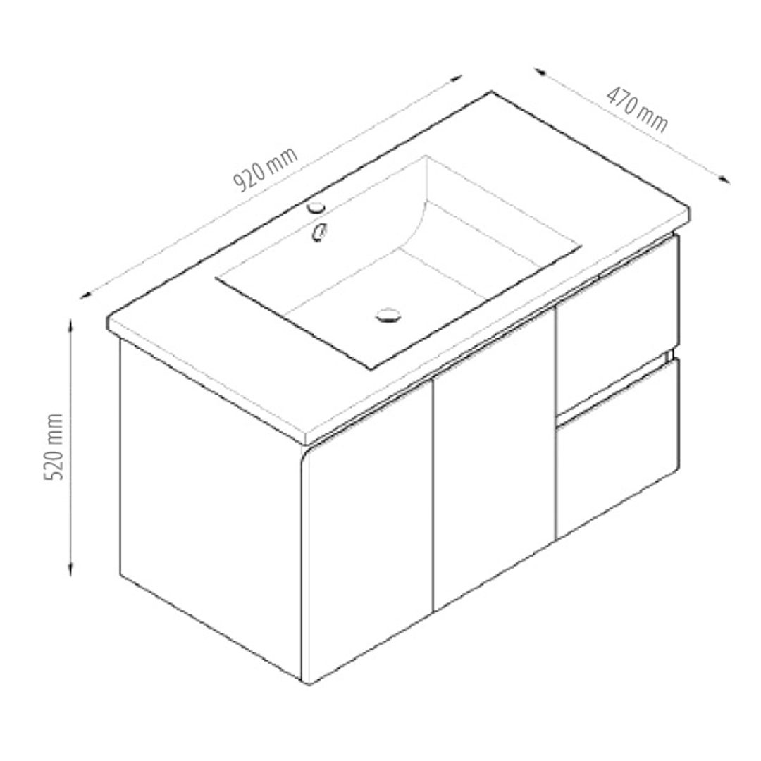 Rio 900mm Wall Hung Basin Only P#:Bvw-900R Basn