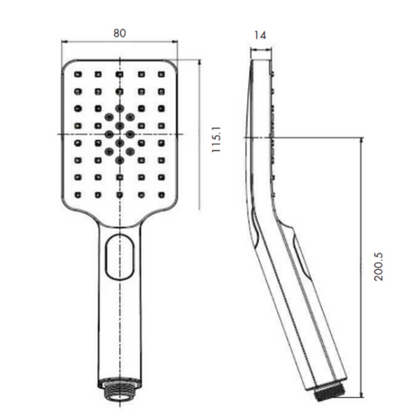 Collis Bakara 3F Rect Hand Shower On Square Ce Bracket Matte Black/ Chrome H11013B+313032B 60
