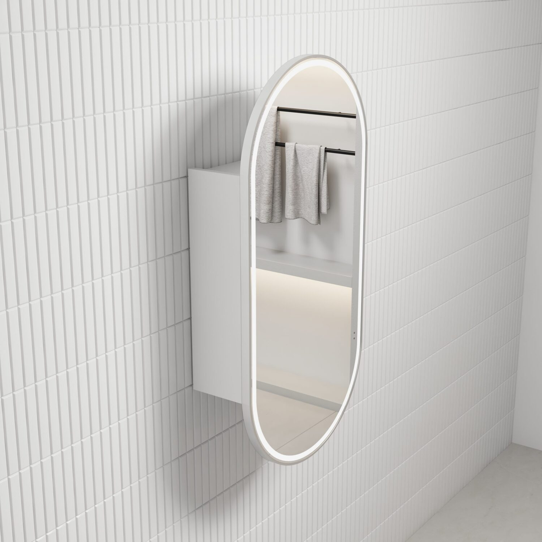 Aulic Beau Monde Led Shaving Cabinet Matte White And Brushed Nickel Frame