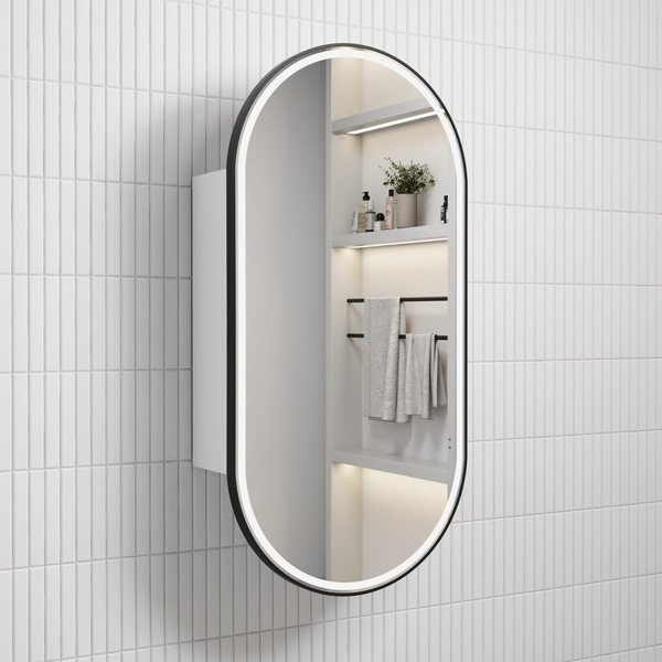 Aulic Beau Monde Led Shaving Cabinet Matte White And Matte Black Frame