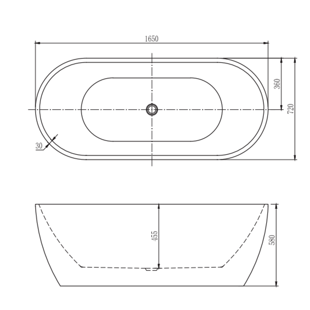 Bel Bagno Sapphire Bath Black Exterior White Interior 1650mm