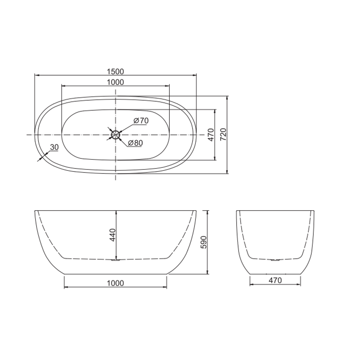 Belbagno Ally Freestanding Bath Gloss White 1500mm