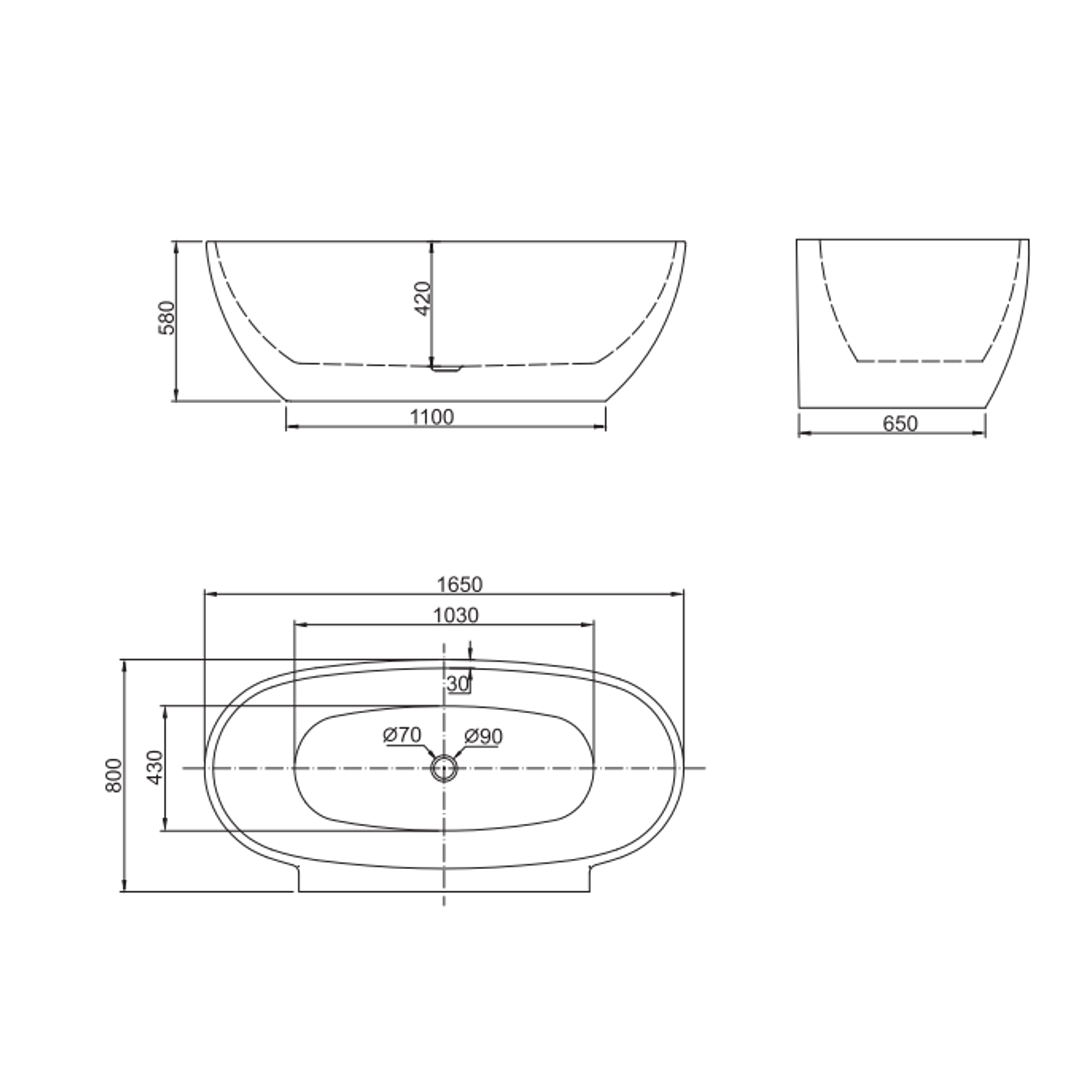 Belbagno Palermo Freestanding Bath Gloss White 1650mm
