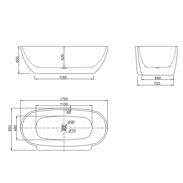 Belbagno Palermo Free Standing Bath Gloss White 1750mm