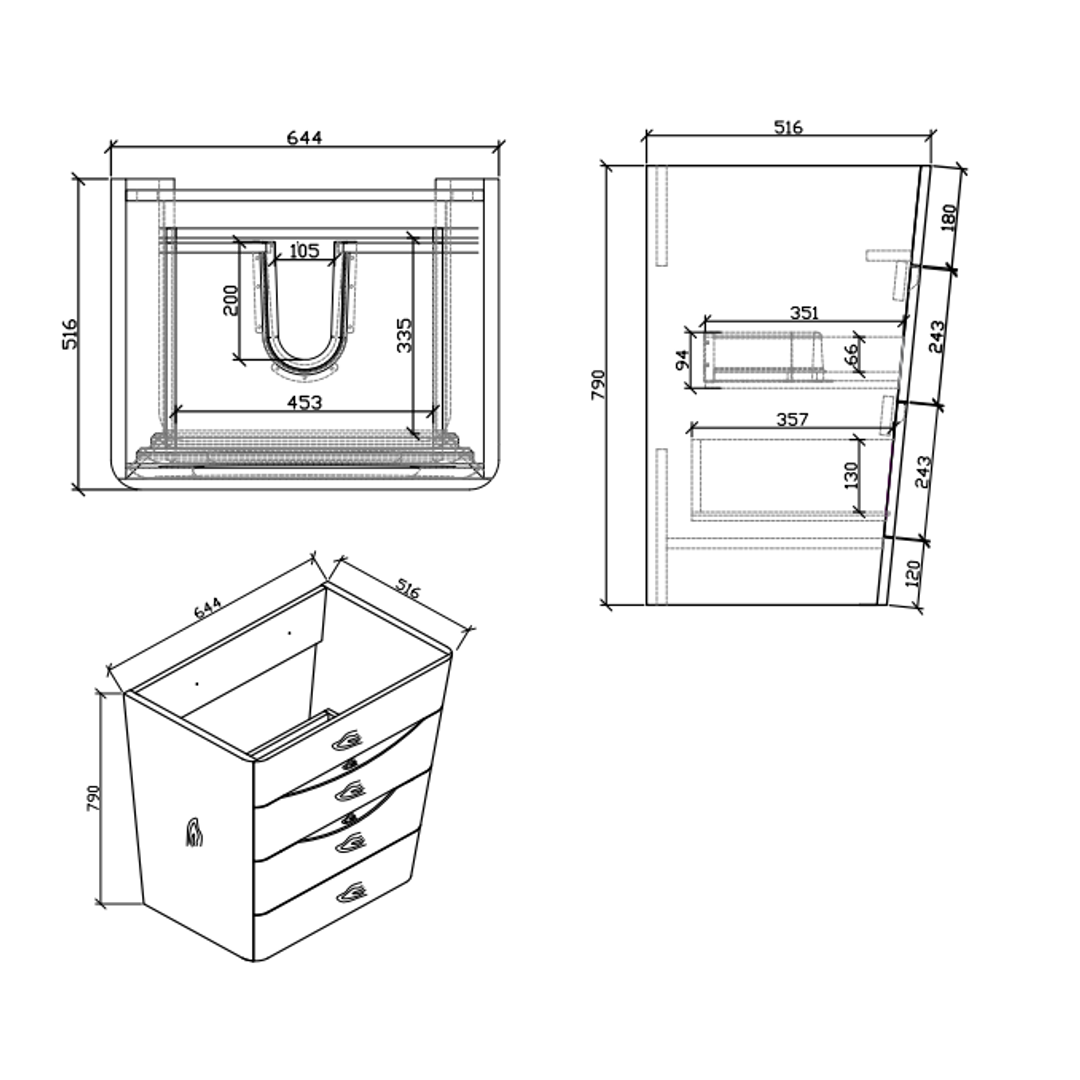 Belbagno Piramid 650mm Floor Standing Vanity White Oak 650 X 520 X 800
