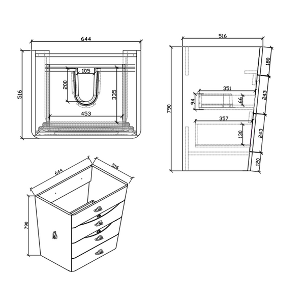Belbagno Piramid 650mm Floor Standing Vanity White Oak 650 X 520 X 800