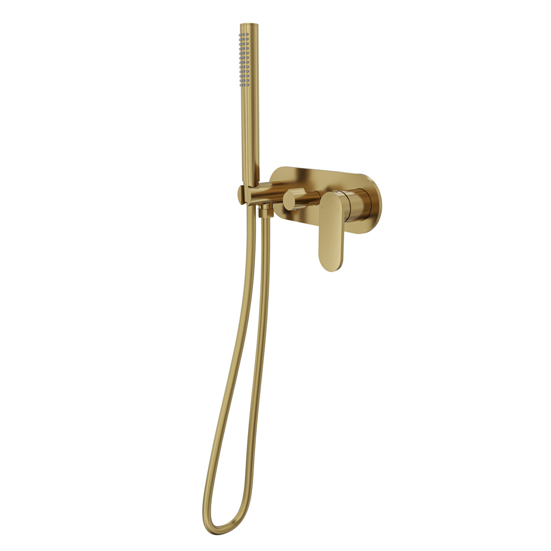 Linsol Capo 1-Plate Wall Mixer With Hand Shower Trim Kit - Brushed Brass