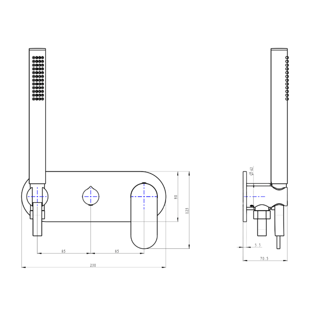 Linsol Capo 1-Plate Wall Mixer With Hand Shower Trim Kit - Gunmetal