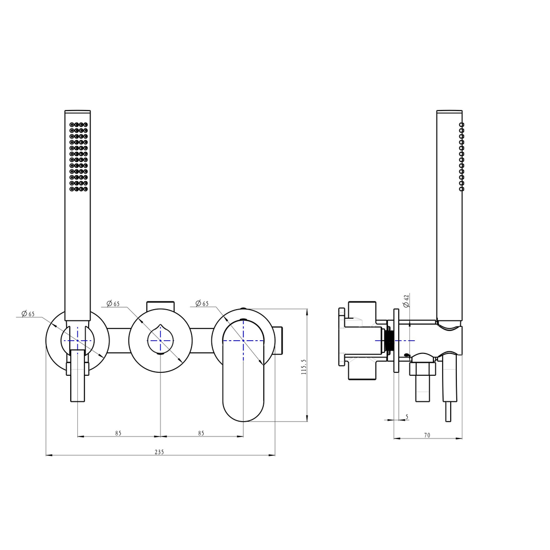 Linsol Capo 3-Plate Wall Mixer With Hand Shower - Brushed Nickel
