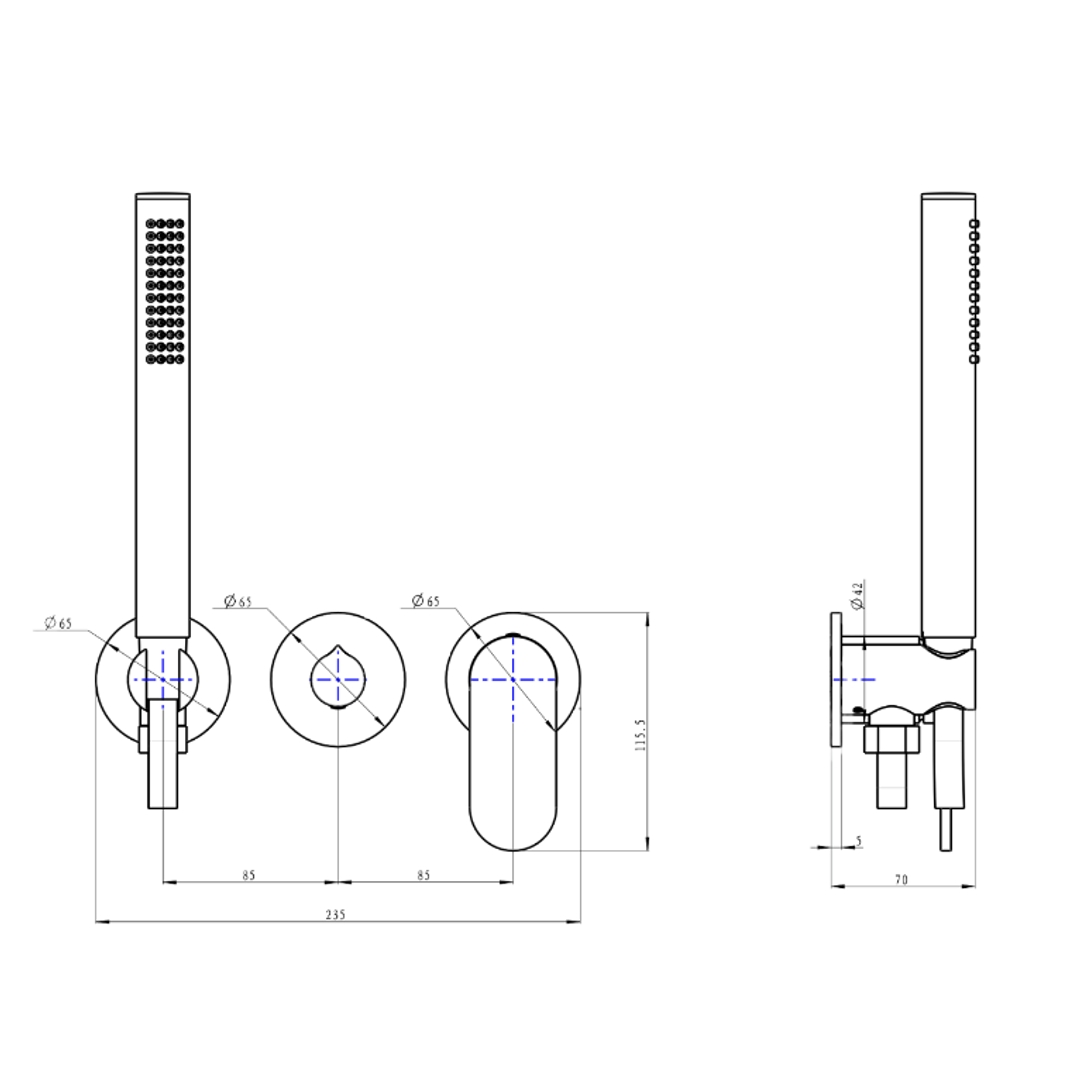 Linsol Capo 3-Plate Wall Mixer With Hand Shower Trim Kit - Chrome