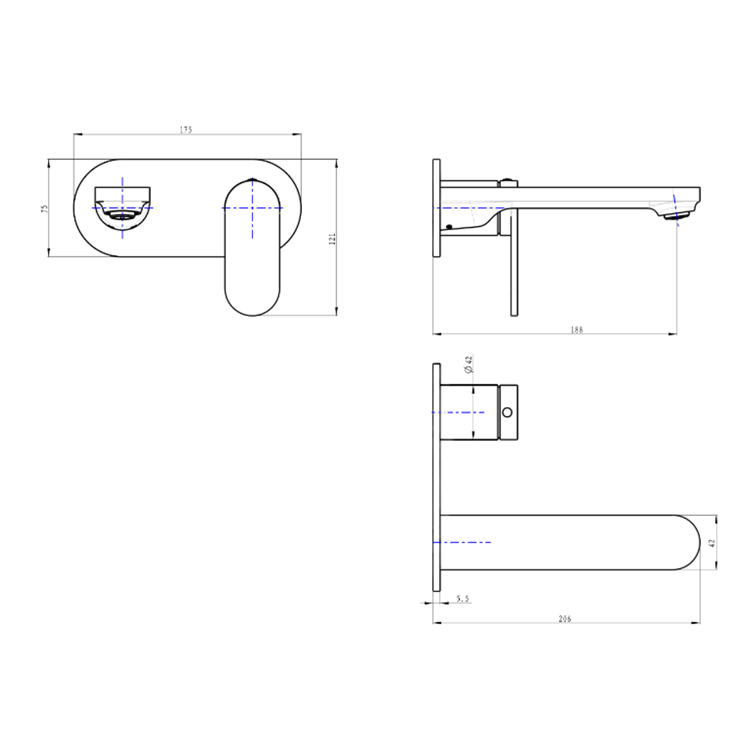 Capo 1-Plate Wall Basin or Bath Mixer Trim Kit - Gunmetal