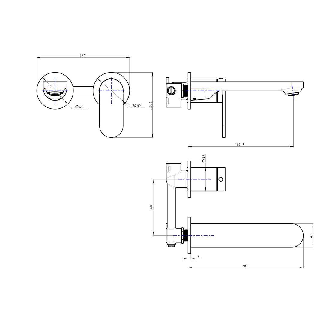 Linsol Capo 2-Plate Wall Basin or Bath Mixer - Gun Metal