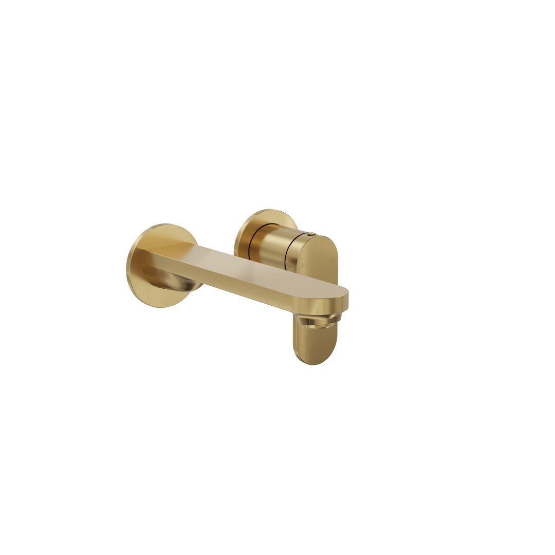 Linsol Capo 2-Plate Wall Basin or Bath Mixer - Brushed Brass