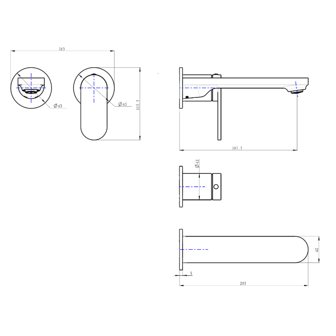 Linsol Capo 2-Plate Wall Basin or Bath Mixer Trim Kit - Matte Black