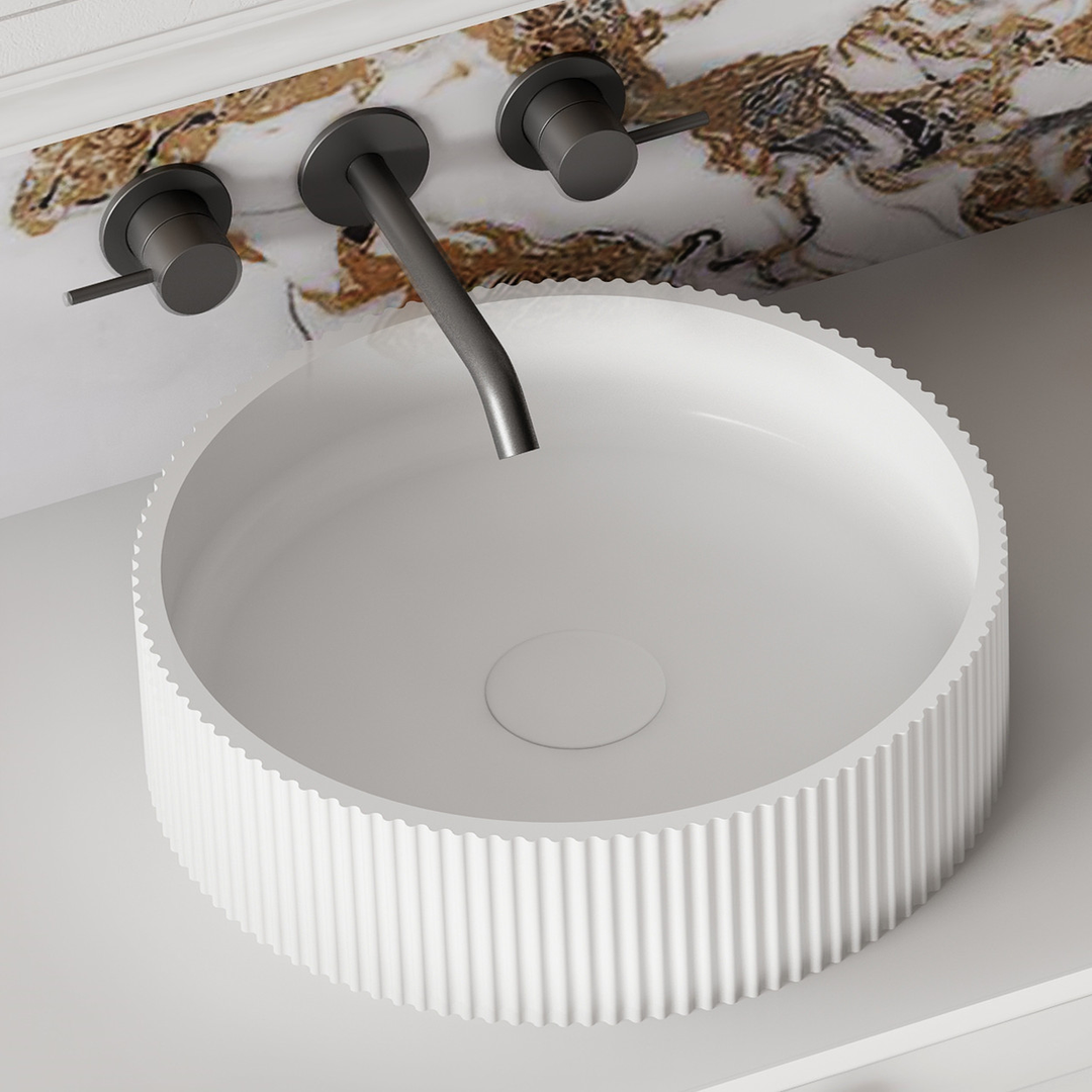 Cassa Design V-Groove Round Above Counter Basin Matte White