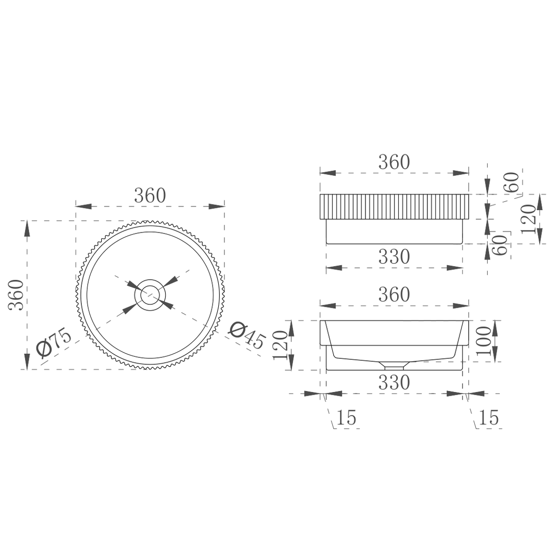 Cassa Design V-Groove Round Above Counter Basin Matte White