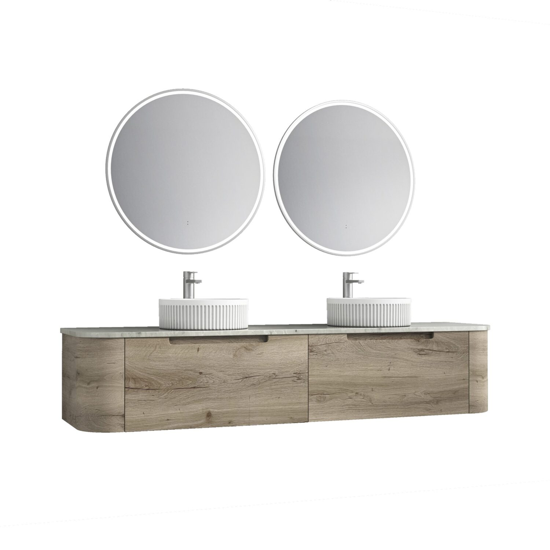 Aulic Hamilton Wall Hung Curving Plywood F/Pull Cabinet 1800 With Alpine Flat Stone Top