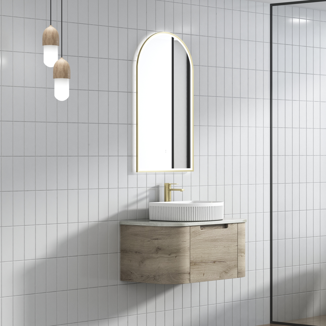 Aulic Hamilton Wall Hung Curving Plywood Finger Pull Cabinet 750 With Cato Flat Stone Top